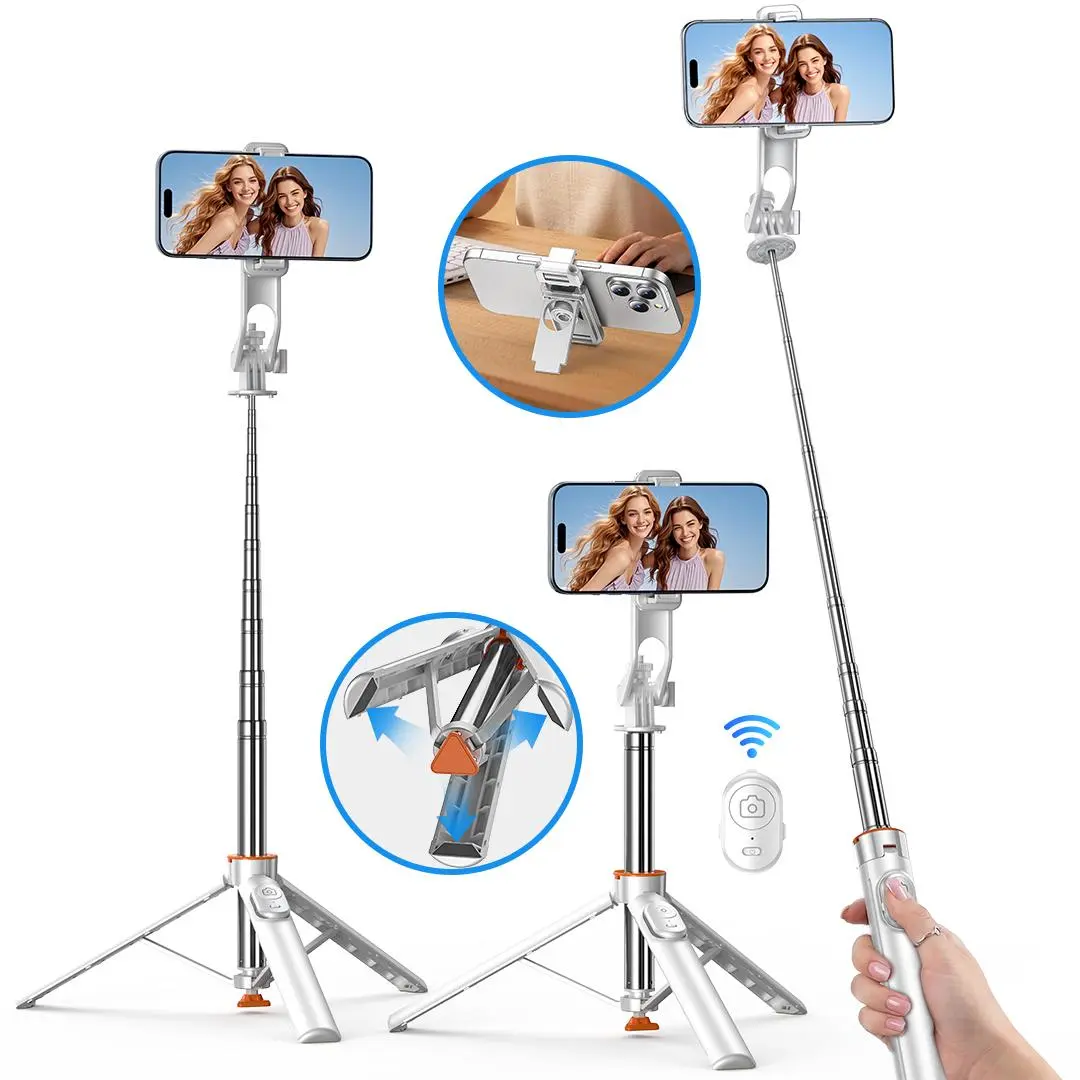 Portable Selfie Stick Tripod with Bluetooth Remote, 360° Rotatable Foldable Phone Tripod for TikTok Videos, Travel & Selfies