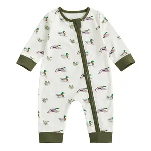 Infant Boy Girl Mallard Duck Pajamas Romper Jumpsuit Newborn Long Sleeve Zip Up Onesie Bodysuit Outfit Hunting Baby Clothes