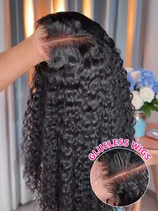 Bye Bye Knots Glueless Deep Wave Wig Human Hair,Pre Cut 5x5 Invisible Knots HD Lace Front Wigs Pre Plucked with Baby Hair Ready to Go Wig 180% Density