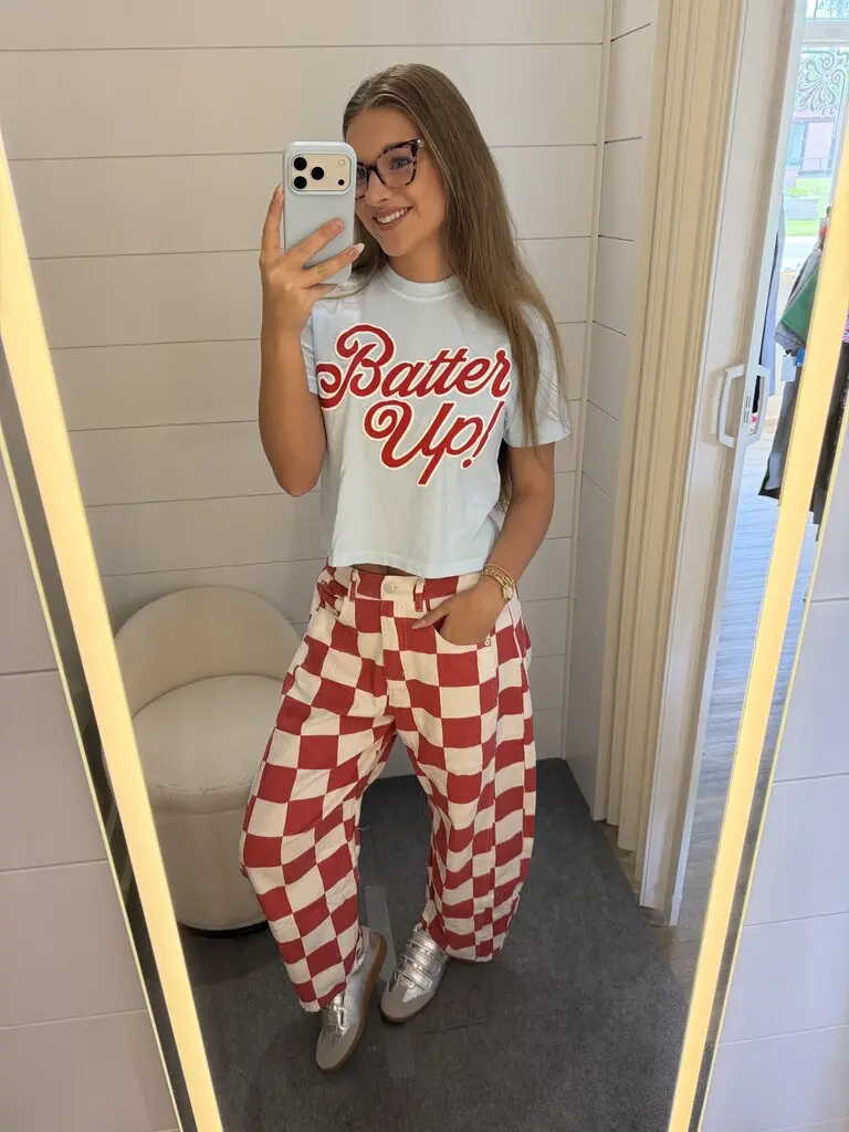 Checkered Barrel Jeans