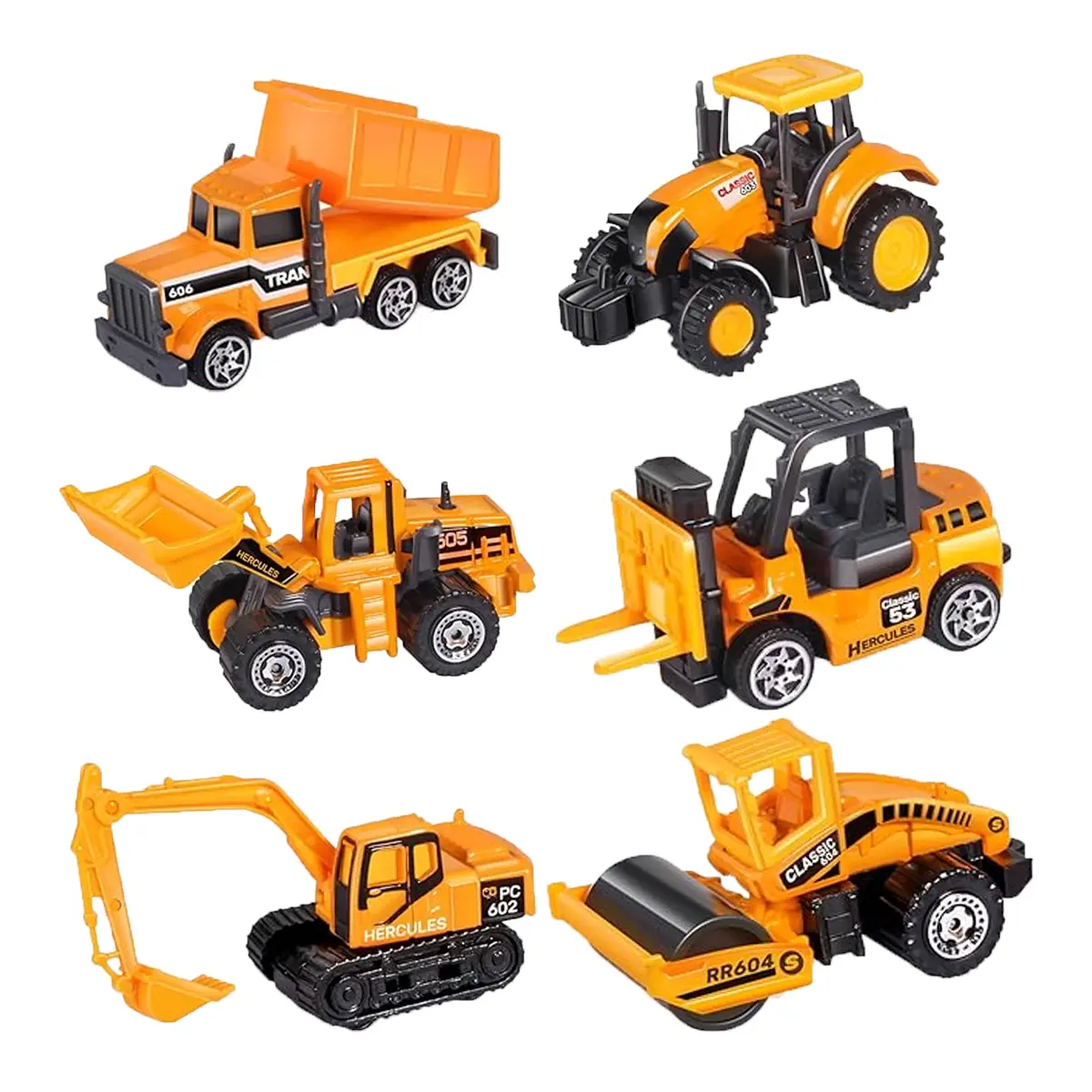 6-Set Diecast Scale Model Construction Vehicles - Mini Mechanical Toy Bulldozer, Forklift & Excavator - Miniature Car Model Construction Vehicles, Kids Ages 3+ Gift (Birthday, Holiday Presents)