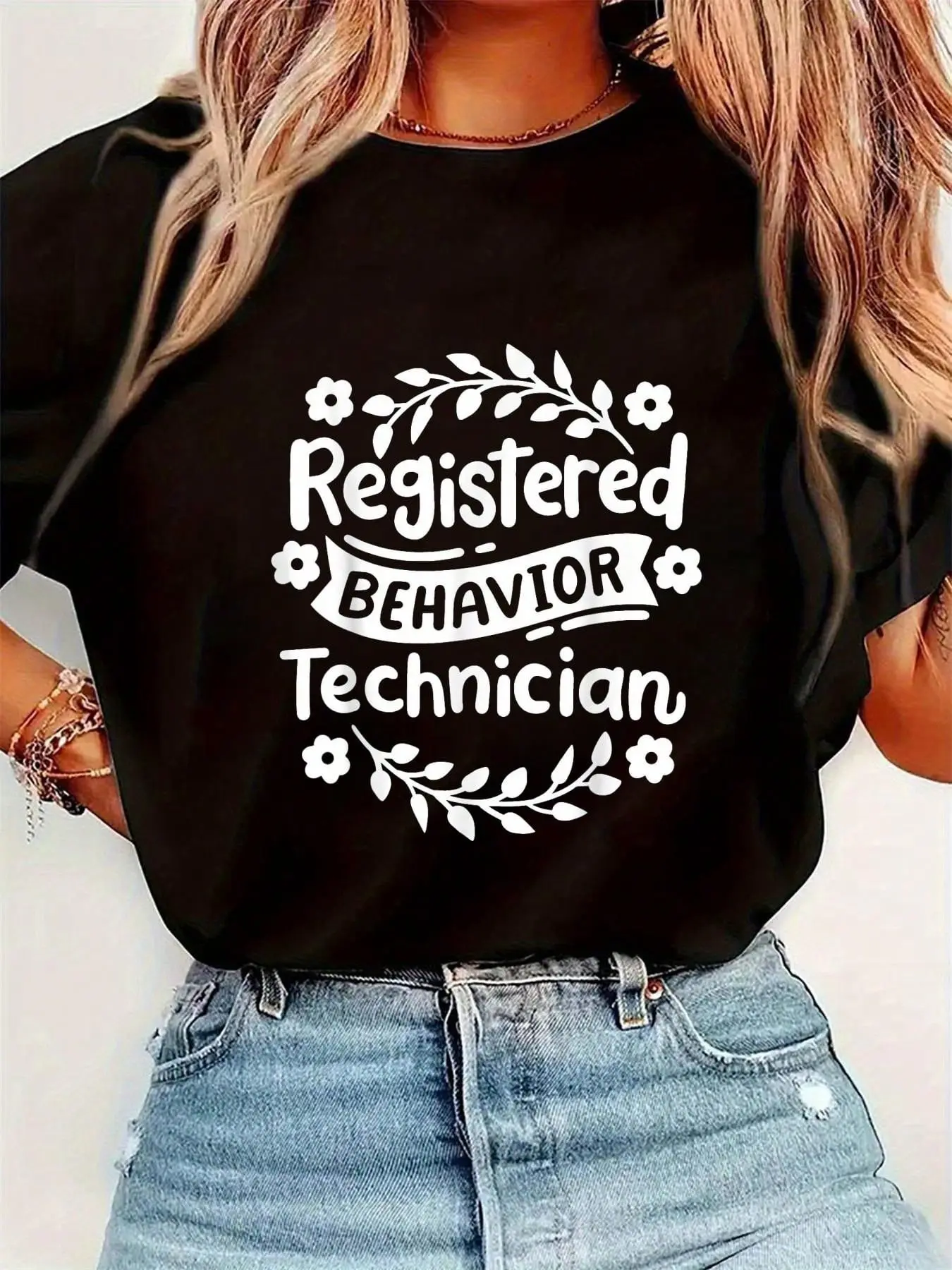 Registered Behavior Technician RBT Behavior Womens Round Neck Short Sleeve T-Shirt Fashion Graphic Tees Women Top