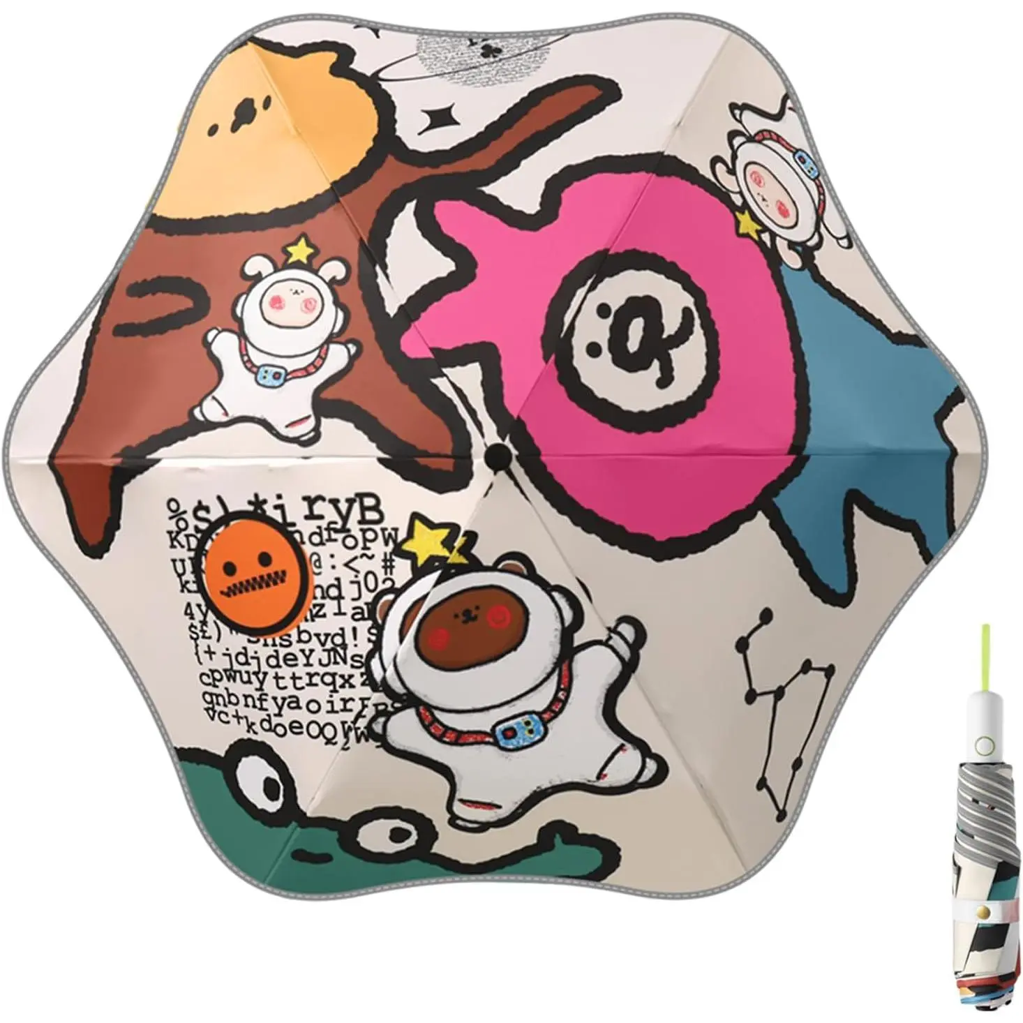 Rounded Corner Folding Umbrella Anti-UV Compact Durable Umbrella Auto Open/Close Lightweight Backpack Cute Cartoon Umbrella for Girls & Boys