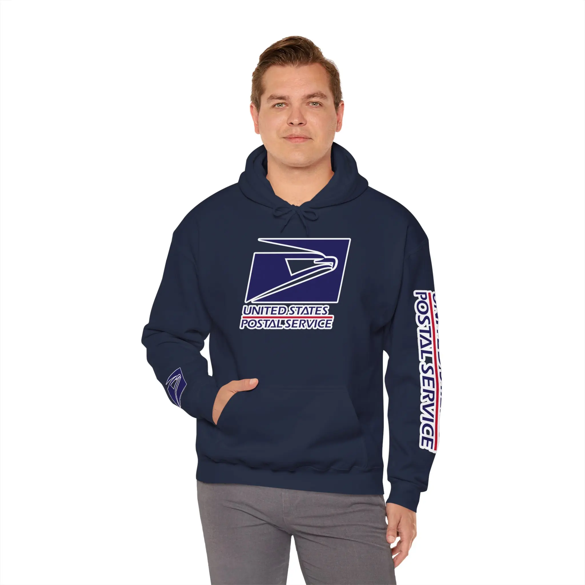 USPS Unisex Heavy Blend™ Hooded Sweatshirt Postal Service Apparel Casual Hoodie with Kangaroo Pouch & Adjustable Drawstring Hood for Couriers & Postal Workers Soft Polyester Fabric Menswear