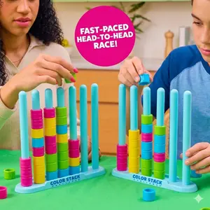 Fast-Paced Color Matching Puzzle Game for Kids and Adults. Race to Solve a Quick Thinking Color Stacking Game. Perfect for Family Game Night, Fun Parties, and Brain-Building. Includes 2 Player Stacking Racks, 80 Colorful Rings, 50 Challenge Cards, and Cle