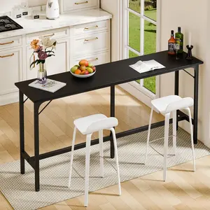 Extra Long 71” Bar Height Table, Narrow Rectangular High Top Table with Center Column Support for Kitchen, Dining & Small Spaces