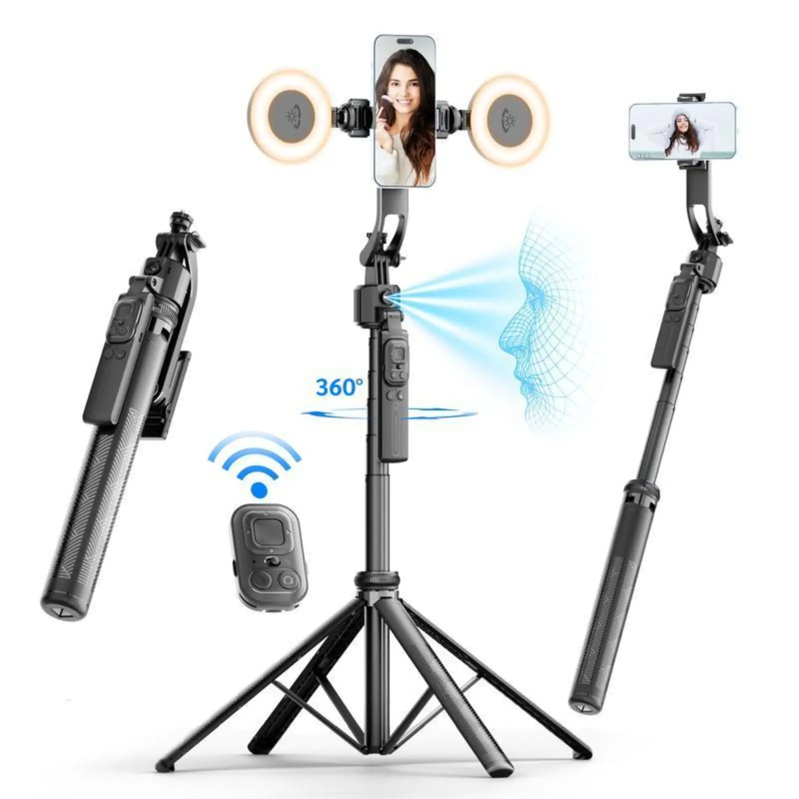5-in-1 Tech Gimbal Vlogging Kit - 360° Stabilizer, 70-in Tripod, Fill Light, Wireless Remote, Portable Selfie Accessory for iPhone & Android Content Creators, Live Streaming & Smartphone Camera Gear