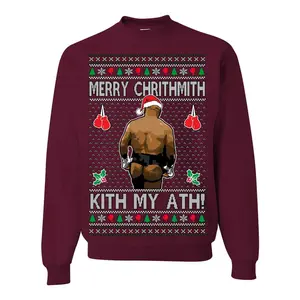 Merry Chrithmith Kith My Ath, Mike Tyson Butt Viral Kiss My Ass Boxing Fight Meme, Men Women Funny Ugly Christmas Sweater Ugly Christmas