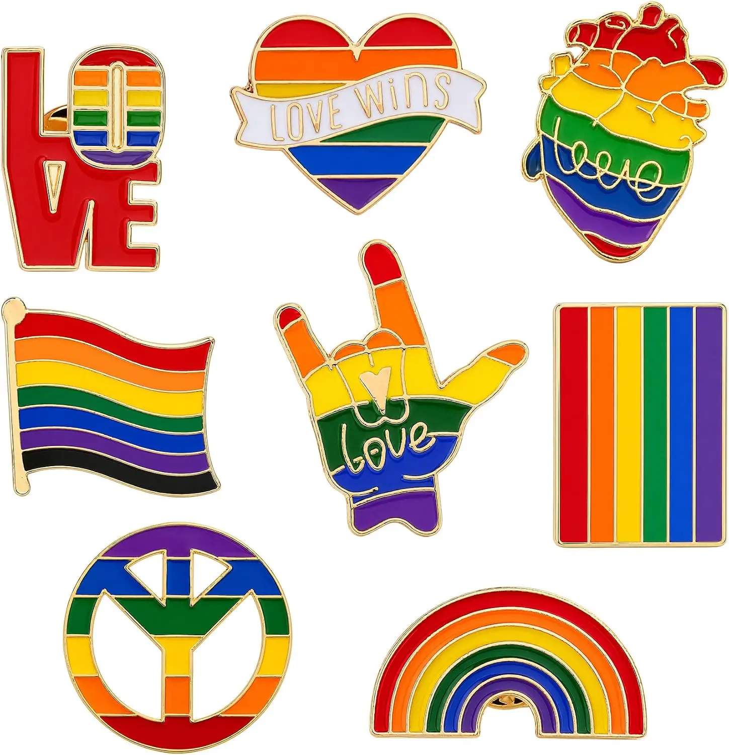 Pride Pins Rainbow Enamel Pin LGBTQ Lapel Pin Gay Pride Heart Flag Brooch Pins for Prides Month Clothes Bags Backpack Hats Accessories