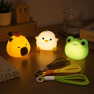 UNEEDE 3 Pack Mini Animal Night Light Set, Mini Capybara, Frog & Duck Lamp with Lanyards, 8 Color Changing Rechargeable Night Light for Kids, Silicone Squishy Kawaii Room Decor, Gifts