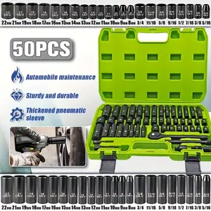 50pcs Set Standard SAE (5/16 To 3/4Inch)and Metric(8-22mm) Size Cr-V 3/8-Inch DriveRatchet Handle Drive Extension Bar with Heavy Duty Hardware