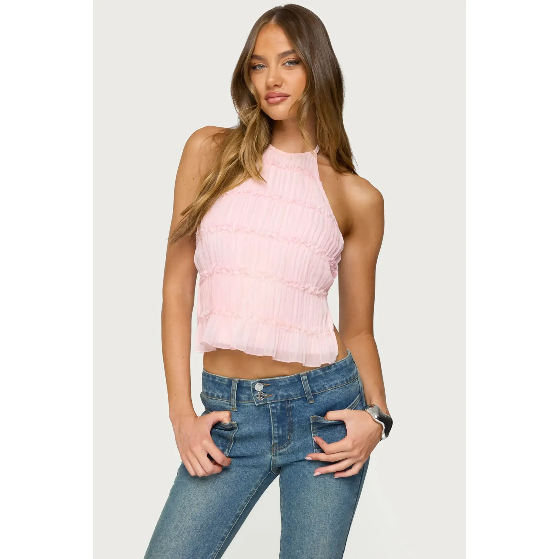Amit Tiered Chiffon Backless Top