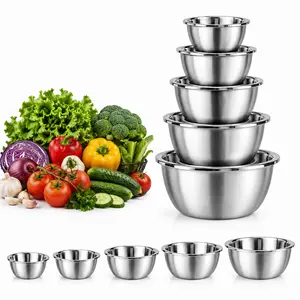 5-Piece Stainless Steel Mixing Bowl Set with Airtight Lids (Includes 3 Grating Attachments) — Stackable Salad Bowls with Capacities of 0.67, 1, 1.5, 2, and 4 Quarts. BPA-Free and Dishwasher Safe; Ideal for Kitchen Food Prep and Storage. summerwins