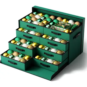 Christmas Ornament Storage Box, Ornament Organizer Storage box with  and Adjustable Dividers, Store Up to 128-3" Ornaments, Large Holiday Decor Storage Container with 8 Stackable Trays, Green