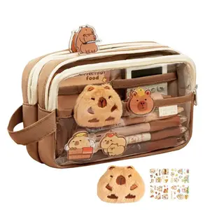 Cute Capybara Pencil Case Clear Aesthetic Pencil Pouch with Cute Capybara Pins and Stickers Clear Pencil Case Cute Stationery
