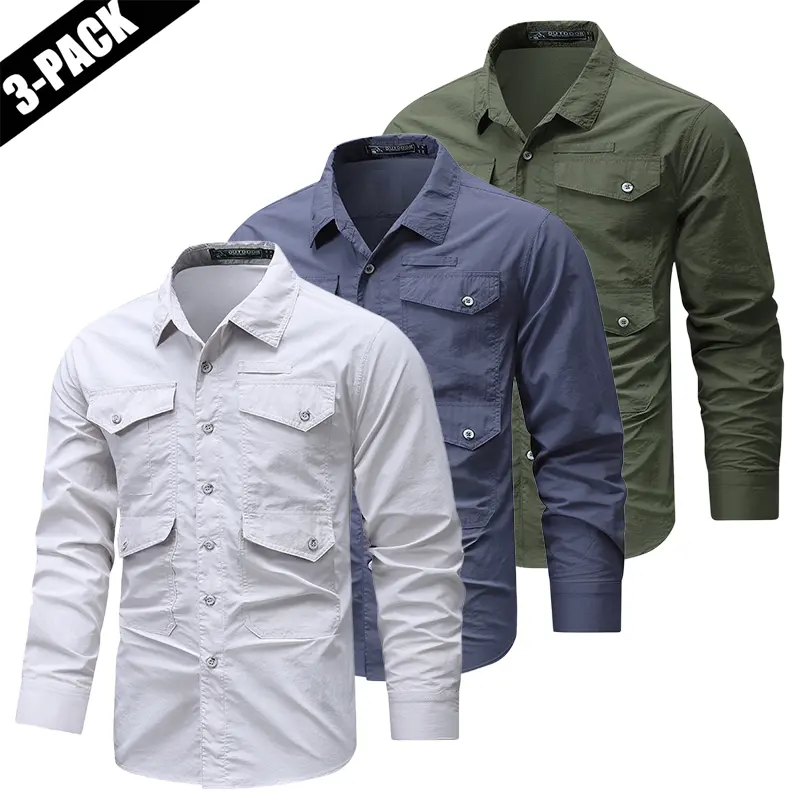 Breathable outdoor long-sleeve shirt for autumn activities like climbing, fishing, and camping; quick-dry cargo short-sleeve casual shirt; men’s multi-pocket tactical long-sleeve versatile shirt