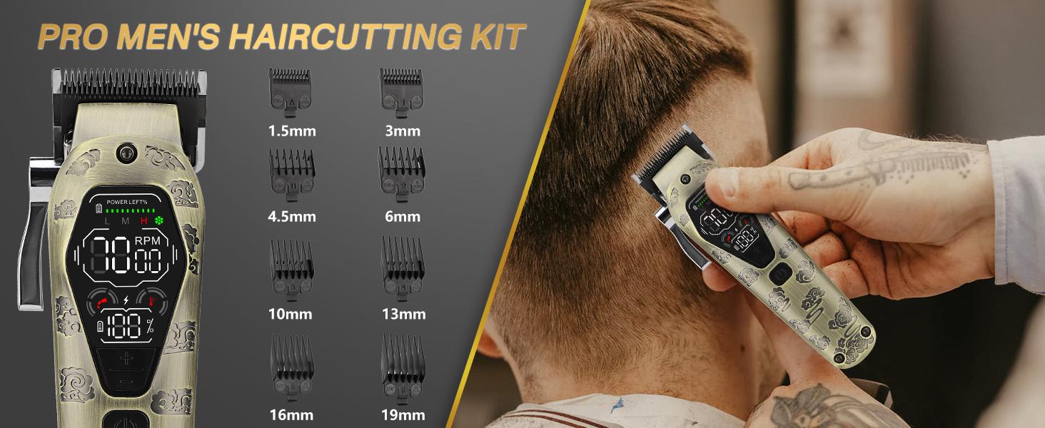 Hair Clippers for Men Professional, T-Blade Hair Trimmer for Men, Electric Shaver Razor, Beard Trimmer, 3 in 1 Cordless Barber Clippers and Trimmers Set, Haircutting Kit LCD Display (Bronze)