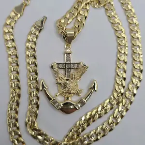 Anchor  with stones  Eagle fashion necklace Cuban link style 24"inches chain