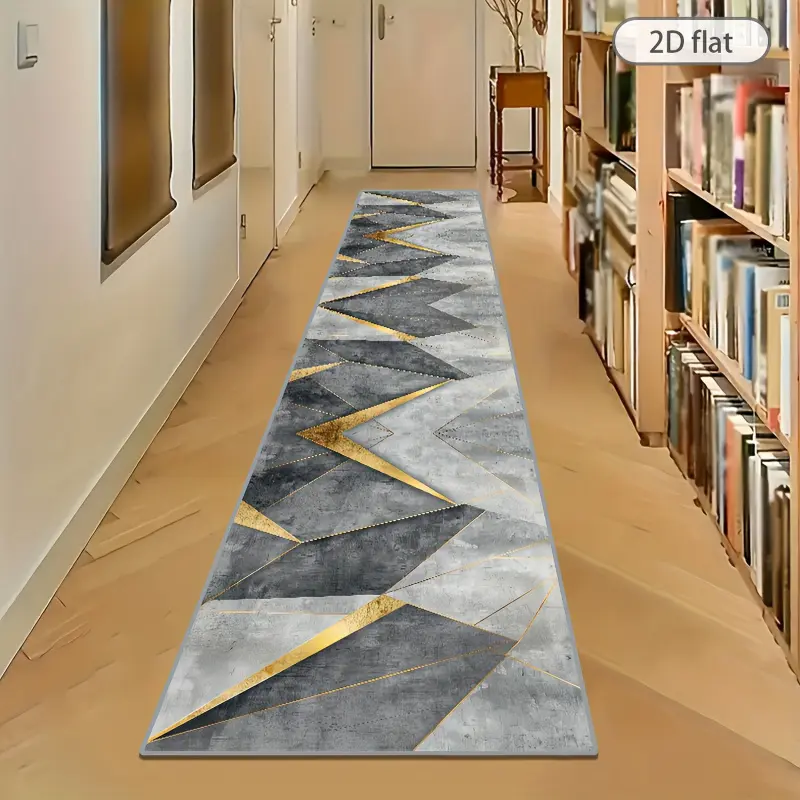 1pc Golden Diamond Velvet Nordic Geometric Aesthetic Aisle Floor Protector Artistic Motif Mixed Material Runner - Non-Shedding Golden & Gray Print, High-Quality Anti-Slip Carpet for Game Hall Corridors, Coffee Shop Decor, Aesthetic Runners, Aisle Runner R