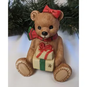 Vintage Christmas Girl Bear Porcelain Figurine