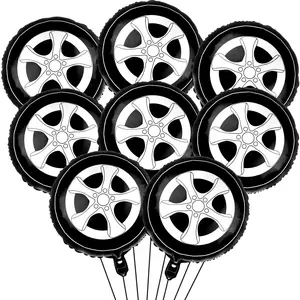 8Pcs Tire Balloons 18 Inch Race Car Garland Kit - Large Black Foil Wheels For Classic Car Party Decorations, Boys Kids Truck Theme Birthday Party Supplies