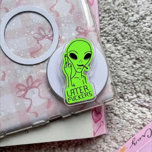 Funny Sarcastic Phone Grip, Later Fuckers Griptok, Rude Middle Finger Frog Phone Stand, Hilarious Meme Accessory, Gag Gift for Friends magnetic mount