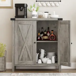 【Christmas Deal】GARVEE Farmhouse Buffet Cabinet with Doors and Shelves, MDF Wood, Adjustable Shelf, Metal Handles, Rustic Grey, for Living Room, Dining Room, Hallway