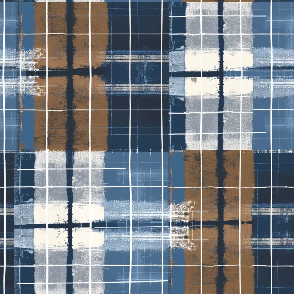 Blue and Brown Gingham Pattern 6 Quilting Cotton Fabric