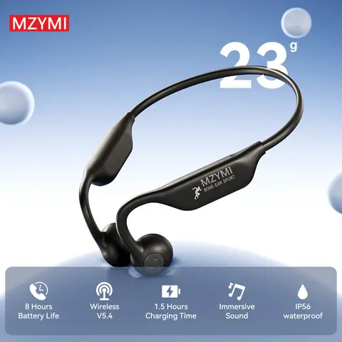 MZYMI Wireless Bone Conduction Open-Ear Headset - 8H Battery, Lightweight, Sound Isolation, Volume Control, Tangle-Free, Condenser Mic, IP56 Rated, Electronic Earbud with Android Connection for Cellphones, Cycling, Fitness