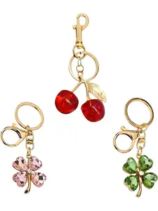 Four Leaf Clover Cherry Bag Purse Charms Keychain for Women Handbag Purse Charms,Cherry Clover Charms for Bag 3pcs Bag Charm Set