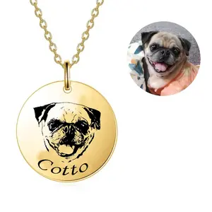 Personalized Pet Photo Necklace Engraved Dog Cat Memorial Jewelry High-Quality Titanium Steel 20mm Pendant 50cm Chain Rose Gold Gold Silver Options Custom Made Gift Box Included