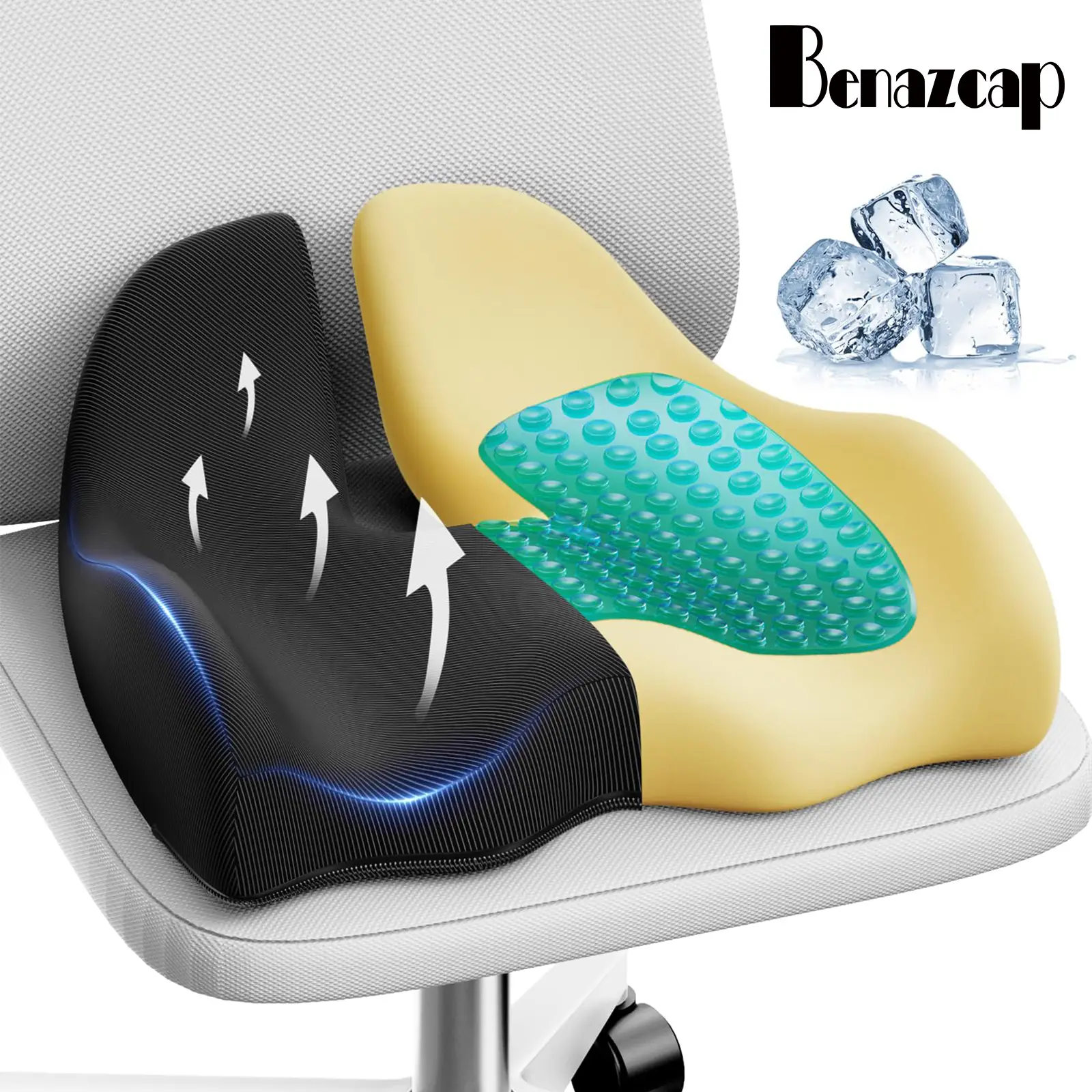 Benazcap Non-Slip Gel Seat Cushion for Office Chair, Ergonomic Gel & Memory Foam Coccyx Pillow for Sciatica & Back Relief, Ideal Gift for Family & Fri