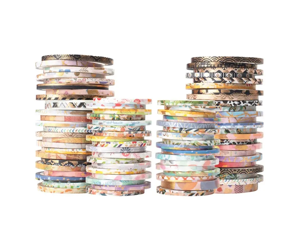Exrta Slim Washi Tape Set Random Patterns 80 Rolls+ Bundle Gold Foil Super Skinny Decorative Masking Tape Scrapbook Tape for DIY Craft Art Projects