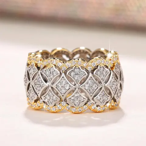Women's Elegant Rhinestone Decor Hollow Out Design Engagement Ring, Beautiful Rings, Fashion Engagement Rings, Trendy Luxury Promise Ring for Women & Girls, Fashion Vintage Jewelry As Gift for Daily & Party Decor, Copper Ring
