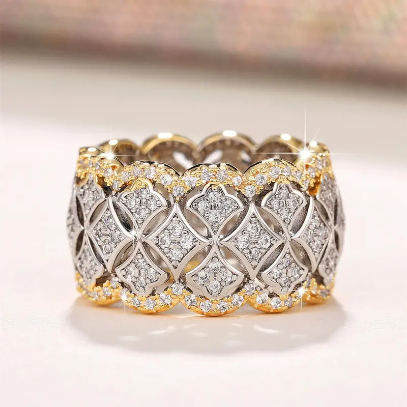 Women's Elegant Rhinestone Decor Hollow Out Design Engagement Ring, Beautiful Rings, Fashion Engagement Rings, Trendy Luxury Promise Ring for Women & Girls, Fashion Vintage Jewelry As Gift for Daily & Party Decor, Copper Ring