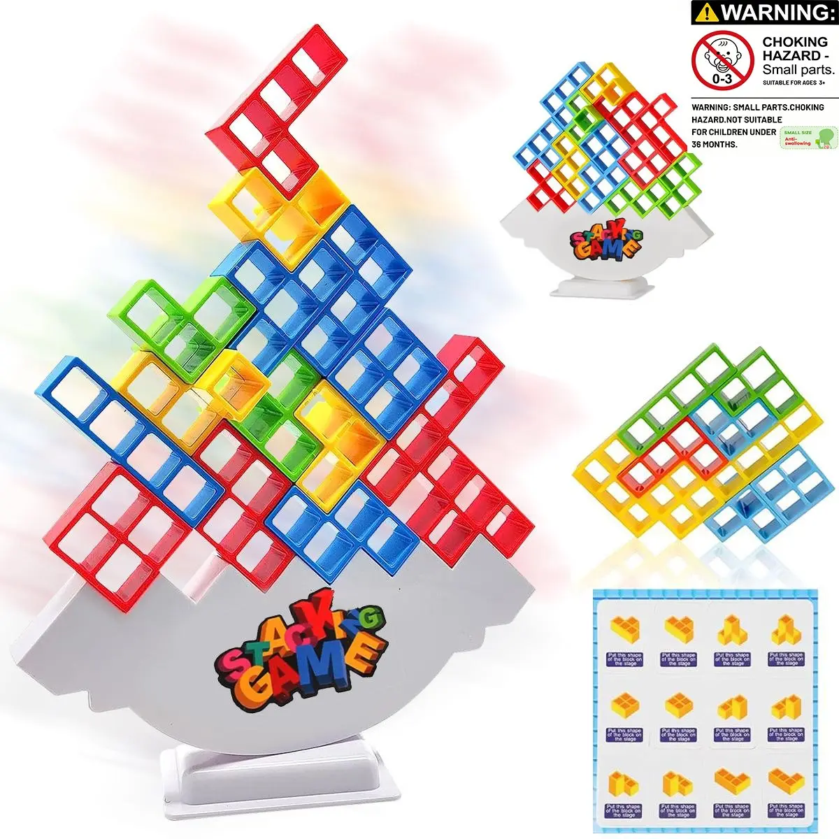 Balance Stacking Blocks Game - STEM Educational Building Toys for Kids, Adults & Family Game Night, Geometry Building Blocks, Blocks Tower Game, Interactive Board Games for Parties, Travel & Team Building, Family Fun Game, Random Colors