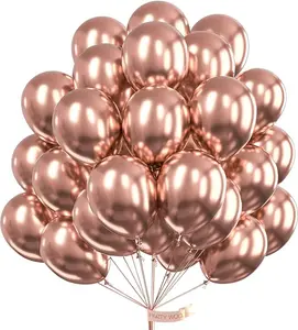 PartyWoo Rose Gold Balloons 50pcs 12 Inch Metallic Chrome Rose Gold Balloons for Wedding Anniversary Sweet 16 Baby Shower Bridal Shower Bridgerton Floral Birthday Party Decorations Rose Gold-G107