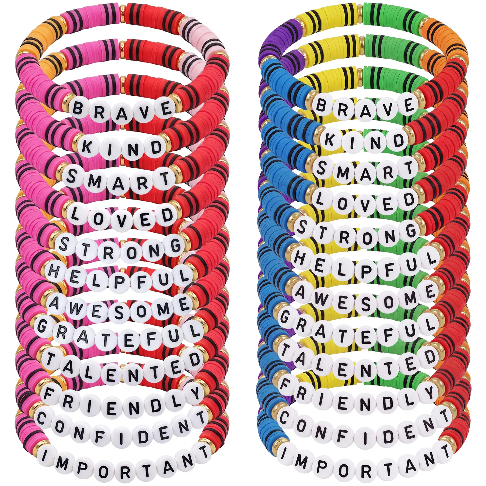24Pcs Back to School Bracelets Bulk Inspitational Bracelet Gifts for Pre-K Kindergarten Elementary High School Students Classmates Friends First Day of School Motivational Clay Beaded Bracelets Charm Jewelry for Classroom Reward Party Goodie Bag Stuffers