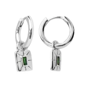 18k W Gold over 925 Sterling Sliver | Emerald Huggie earrings