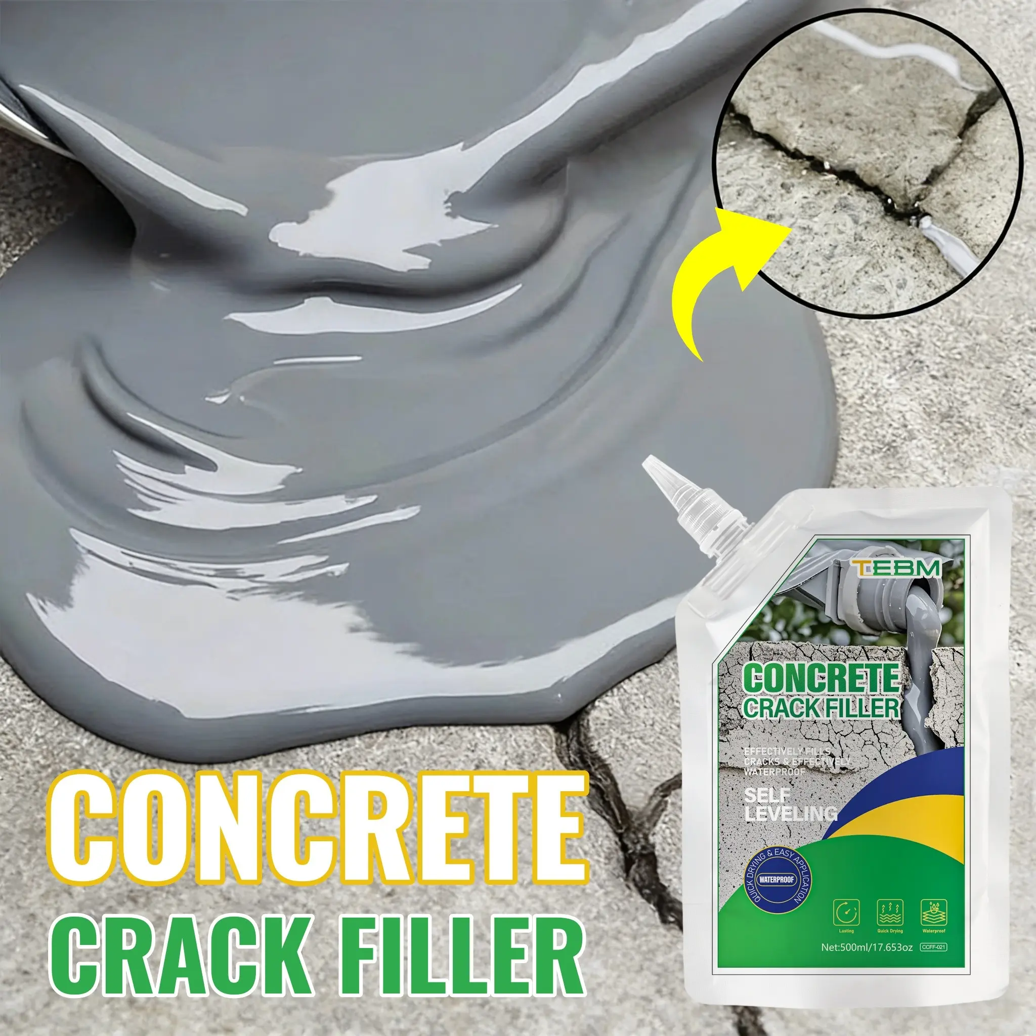Concrete Crack Repair, Cement Crack Filler, Magic Crack Filler For Concrete, Waterproof Self-Leveling Concrete Crack Filler, Seismic Wall Joint Filler, Fast-Drying Sealant, Concrete Caulking Adhesive
