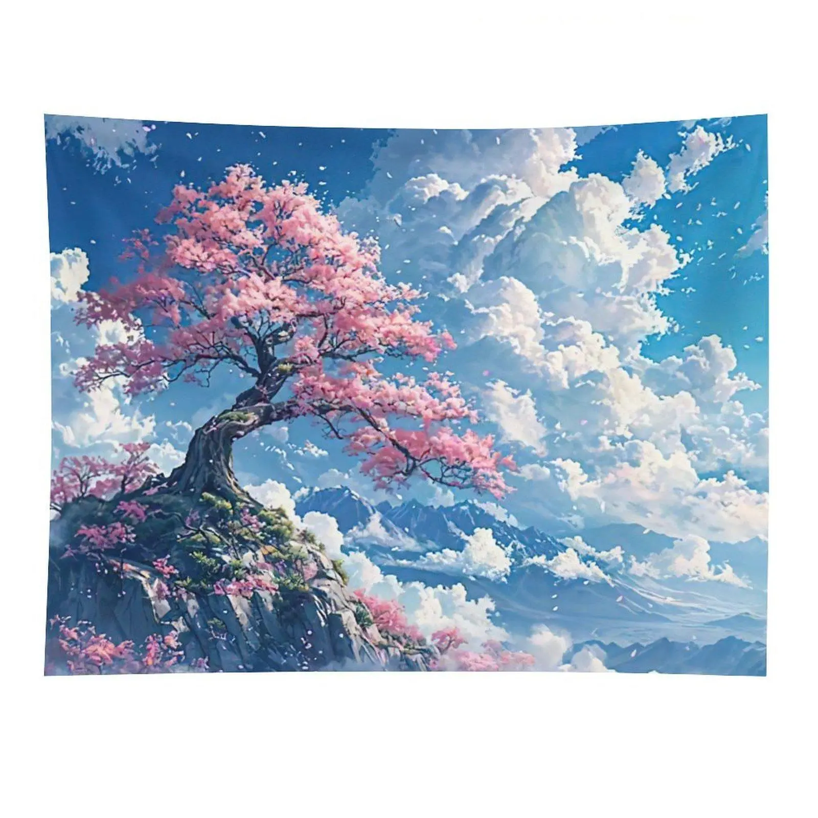 Cherry Blossom Mountain Anime Sky Landscape Tapestry, Indoor Home Decor Wall Hanging, Indoors