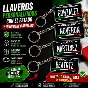 LLAVERO DE ESTADOS DE MEXICO Llavero Personalizado Mini Placa Estados de Mexico con Nombre Apellido o Ciudad 3D Plastico Resistente Keychain Mexico PLA Plastic Llaveros Personalizados