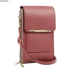Women Minimalist Leather Crossbody Bag Touchscreen Mini Shoulder Purse with Card Slots Coin Pocket Adjustable Strap Water Resistant Phone Wallet Bag for Travel Daily Summer Use