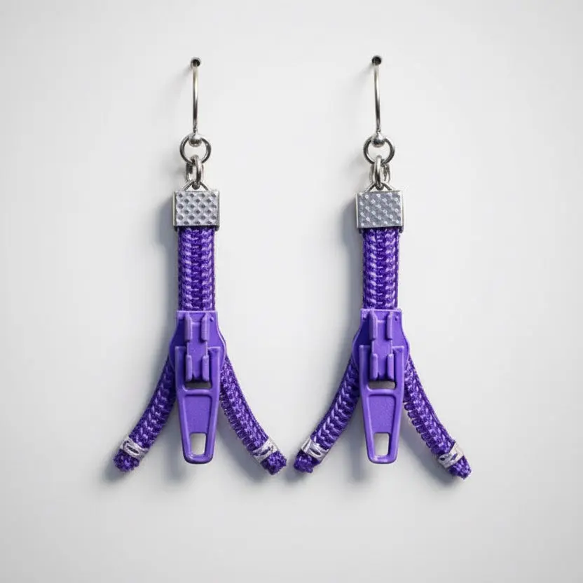 Zipper Earrings | Split Decision No. 3 - Purple