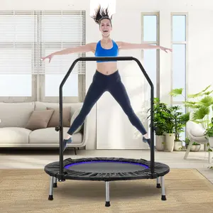 Foldable Mini Trampoline, 40" Fitness Trampoline With Bungees, Adjustable Foam Handle, Stable & Quiet Exercise Rebounder for Adults