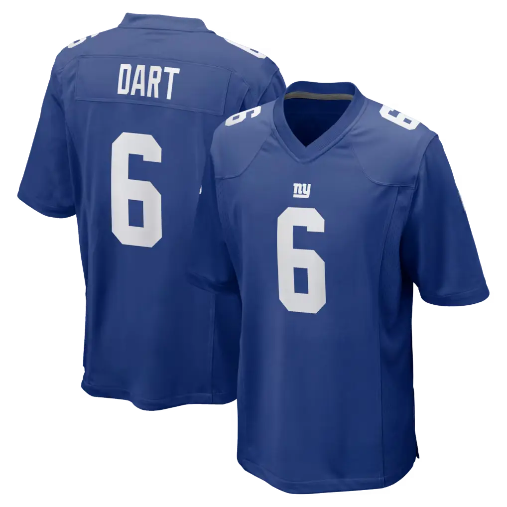 Full Print NY Giants Popular Colors Dart #6 Royal Football Jersey, Men's Breathable V Neck Short Sleeve Athletic Shirt, Team Game Uniform, Sports Fan Apparel, Unisex Gift for Football Fans