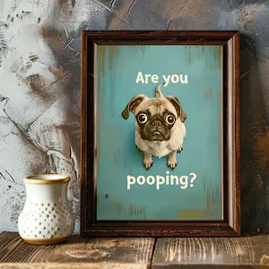 Charming Pug 'Are You Pooping?'Vintage Canvas Art Print, 12x16 " - Frameless, Waterproof Wall Decor for Home, Office, Cafe & Bar
