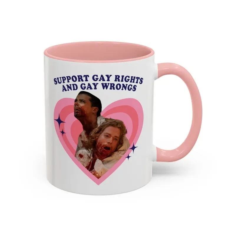 Lestat and Louis Halloween Mug, Support Gay Rights and Gay Wrongs Retro Heart Accent Coffee Mug, Funny Vampire Couple Mug, Gothic TV Fan Gift, LGBTQ Pride Drinkware