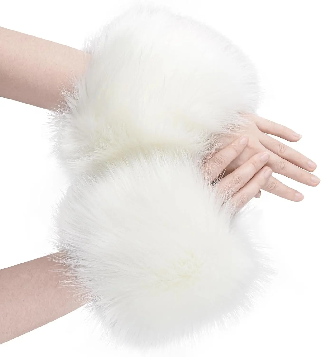 Women Faux Fur Wrist Cuffs Winter Short Fuzzy Arm Warmers Plush Fluffy Wristbandsr and Ankle Warmer