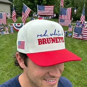 Embroidered Red, White & Brunette hat, Solids Hats, Crown Split Hats, Baseball caps